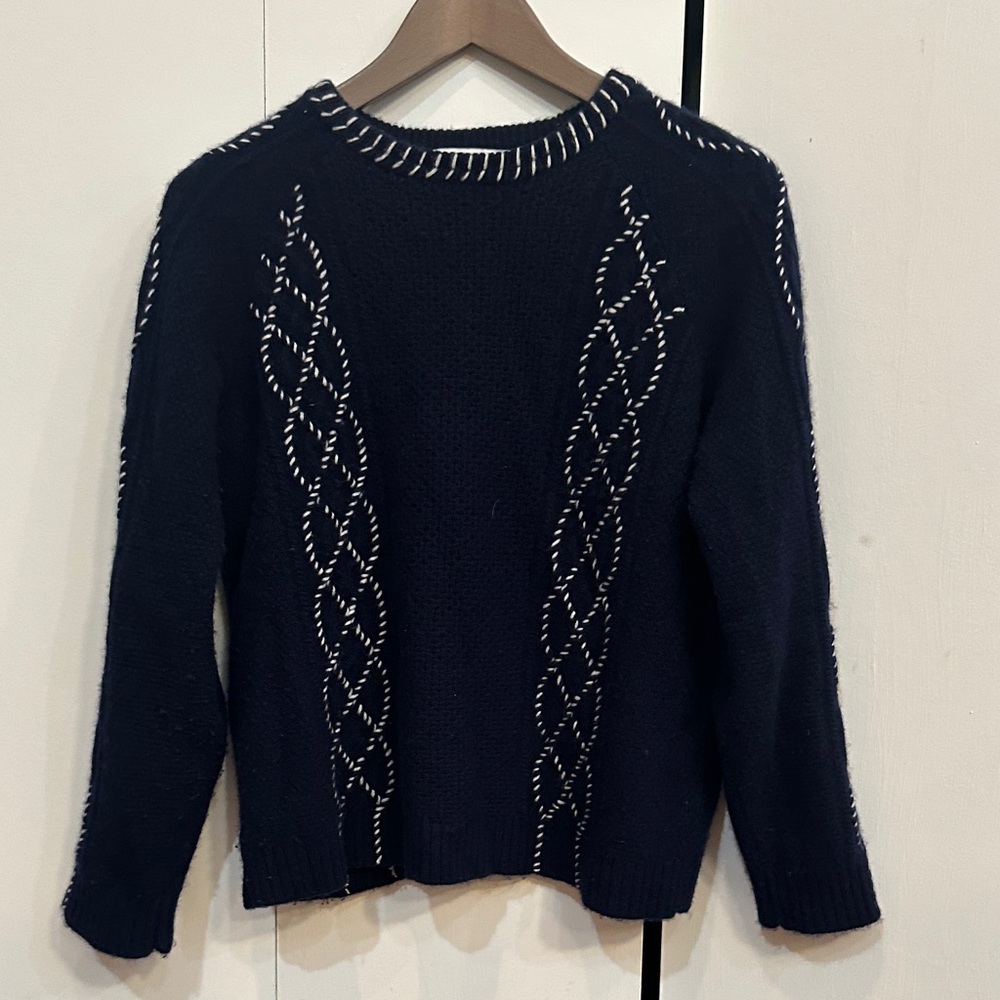 100% Cashmere Navy Cable Knit Sweater